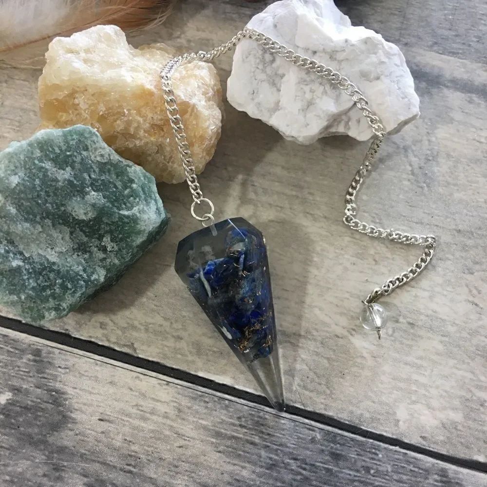 Orgone blue lapis lazuli  gemstone pendulum